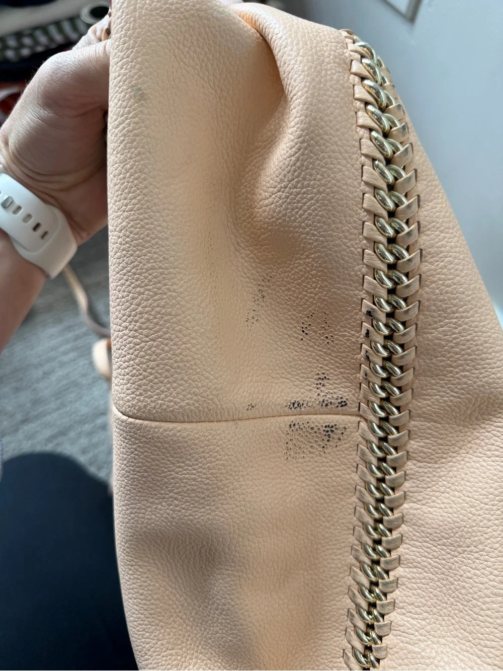 Neutral Beige Laser-Cut Leather Tote Bag